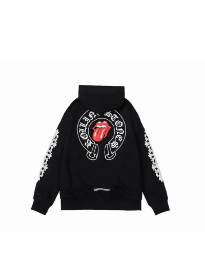 Chrome Hearts × The Rolling Stones Red Tongue Cross Zip Up Hoodie Black/Red 02