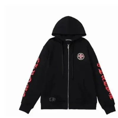 Chrome Hearts Made In Hollywood Plus Cross Zip Up Hoodie Black/Red 01