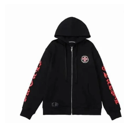 Chrome Hearts Made In Hollywood Plus Cross Zip Up Hoodie Black/Red 01