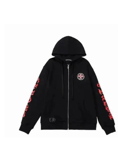 Chrome Hearts Made In Hollywood Plus Cross Zip Up Hoodie Black/Red 01