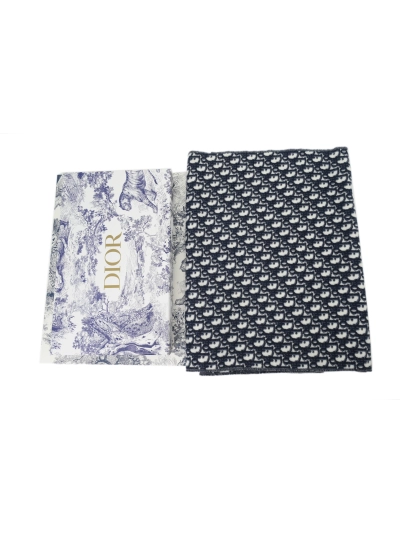 Dior suede tassel scarf all-over print blue 02