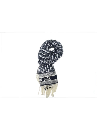 Dior suede tassel scarf all-over print blue 01
