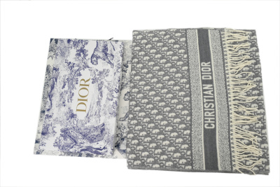 Dior suede tassel scarf all over printed grey 02