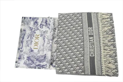 Dior suede tassel scarf all over printed grey 02