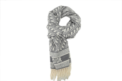 Dior suede tassel scarf all over printed grey 01
