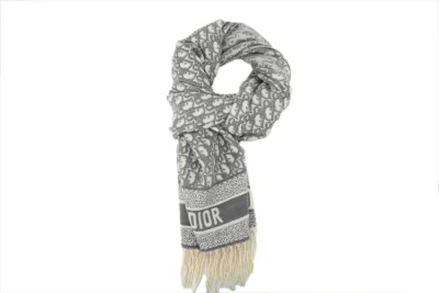 Dior suede tassel scarf all over printed grey 01