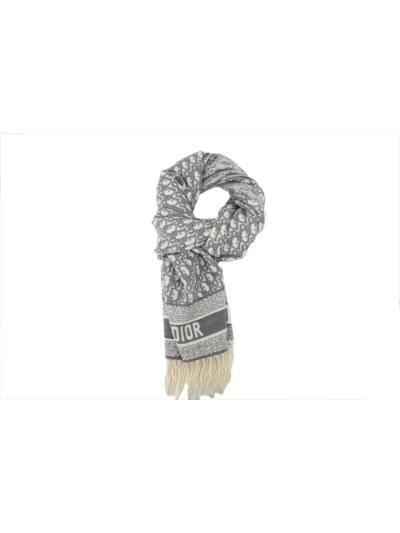 Dior suede tassel scarf all over printed grey 01