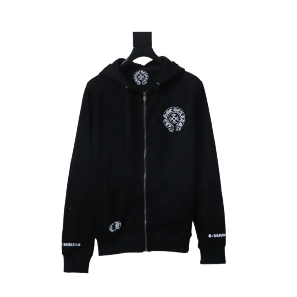 Chrome Hearts Hoodie Cuffs Sanskrit Printed Zipper Jacket Black