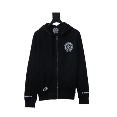 Chrome Hearts Hoodie Cuffs Sanskrit Printed Zipper Jacket Black 01
