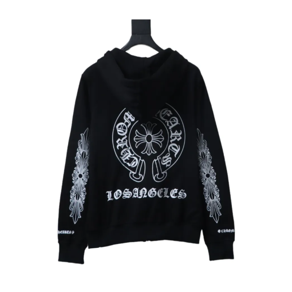 Chrome Hearts Hoodie Cuffs Sanskrit Printed Zipper Jacket Black