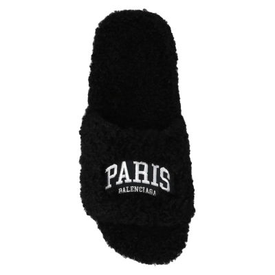 Balenciaga Furry Slide Black And White Label 01