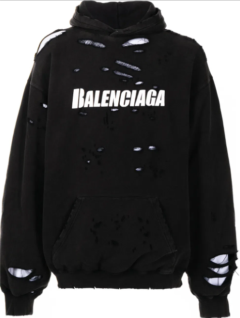 Balenciaga Caps Destroyed Hoodie Black