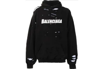 Balenciaga Caps Destroyed Hoodie Black 01