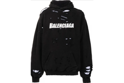 Balenciaga Caps Destroyed Hoodie Black 01