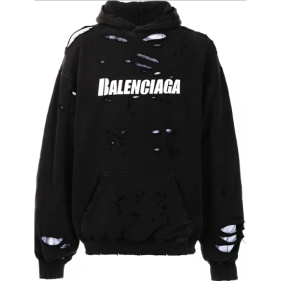 Balenciaga Caps Destroyed Hoodie Black 01