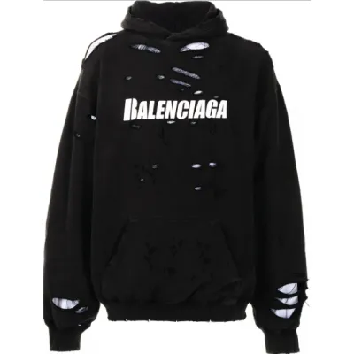 Balenciaga Caps Destroyed Hoodie Black 01