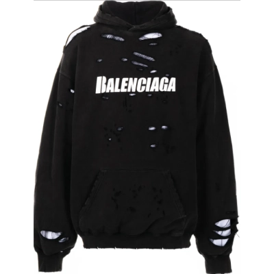 Balenciaga Caps Destroyed Hoodie Black 01