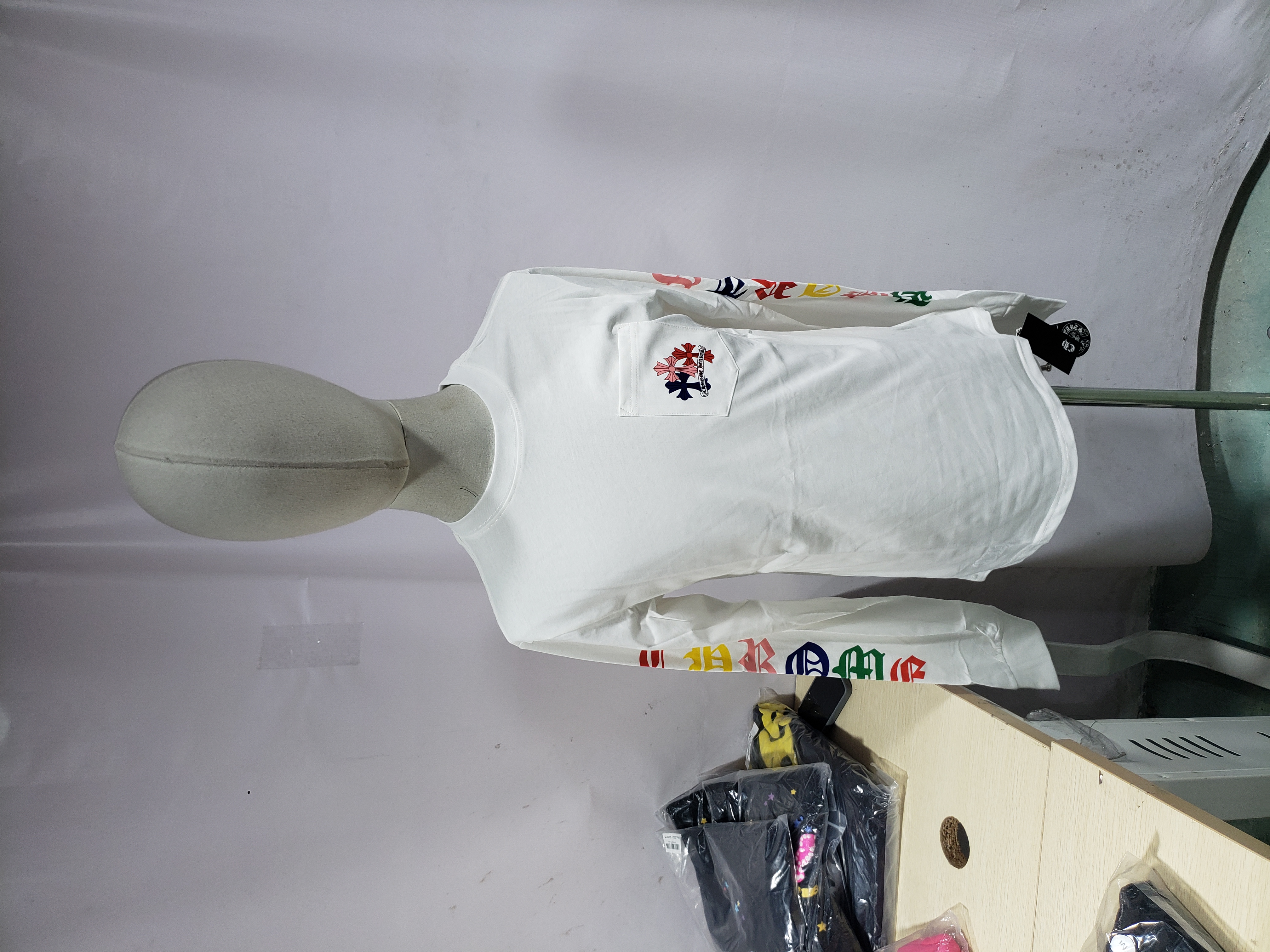 Chrome Hearts 25FW Colorful Cross Print Long-Sleeve T-Shirt White