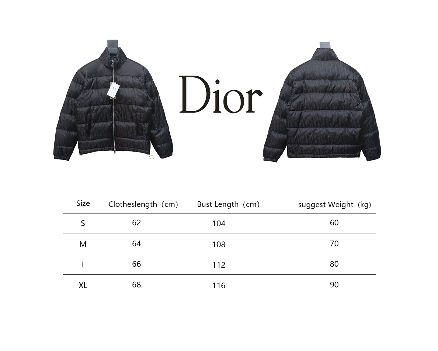 Dior Full-grain Dark Pattern Long-sleeved Down Jacket