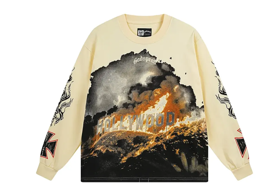 Godspeed Hollywood Thermal Long Sleeve T-shirt #3107 White/Apricot