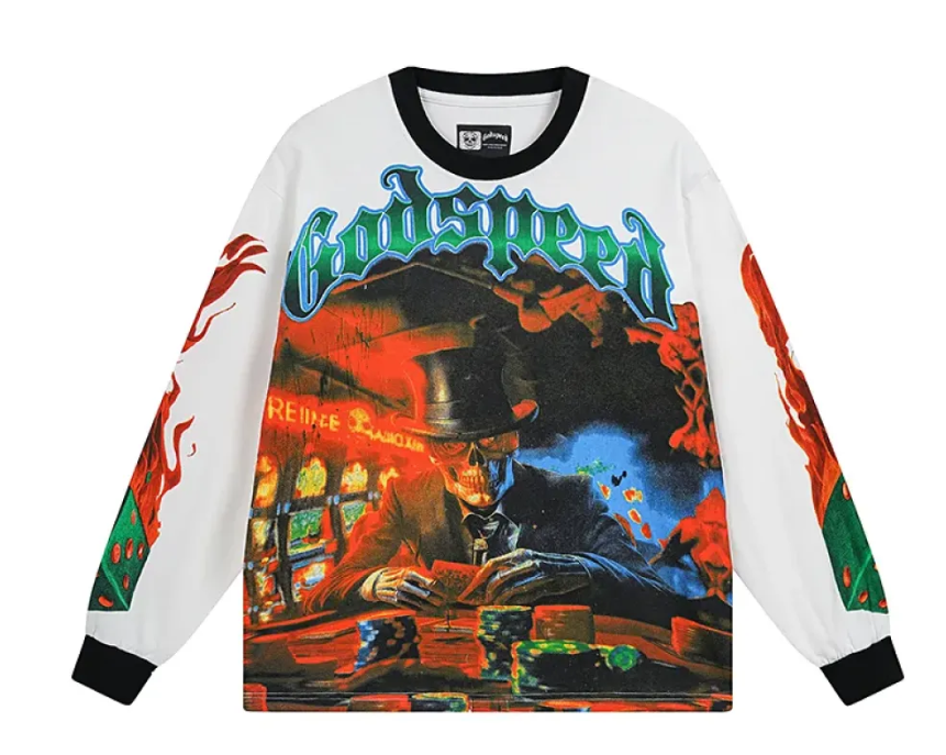 Godspeed Life’s A Gamble Long Sleeve T-shirt #3099 White/Apricot