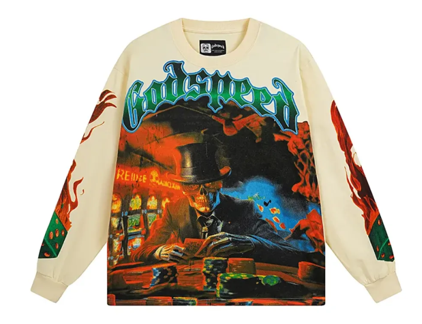 Godspeed Life’s A Gamble Long Sleeve T-shirt #3099 White/Apricot