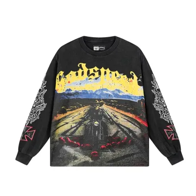 Godspeed Long Lonely Road L/S Thermal Tee #1100 Black Wash 01