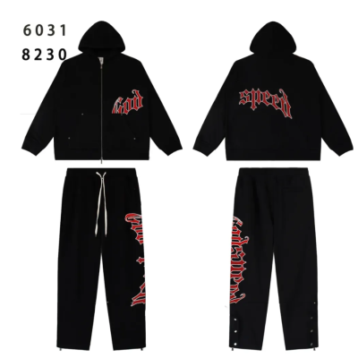 Godspeed OG Logo Black Sweatsuit G6031-8230 Red Letter Print 01