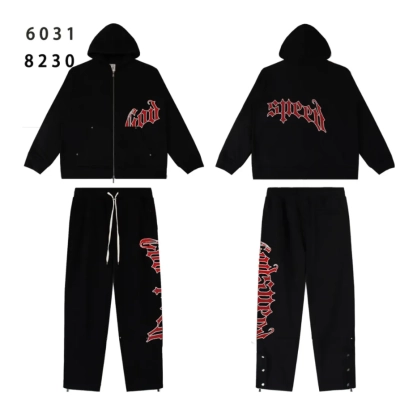 Godspeed OG Logo Black Sweatsuit G6031-8230 Red Letter Print 01