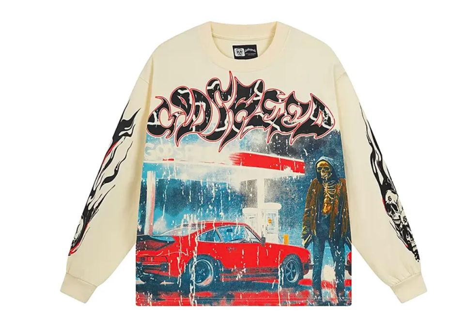 Godspeed Pitstop Thermal Long Sleeve T-shirt #3101 White/Apricot