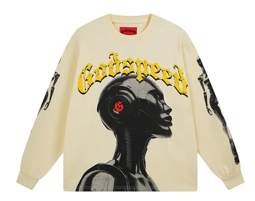 Godspeed Robot Skulls Long Sleeve T-shirt #3096 White/Apricot