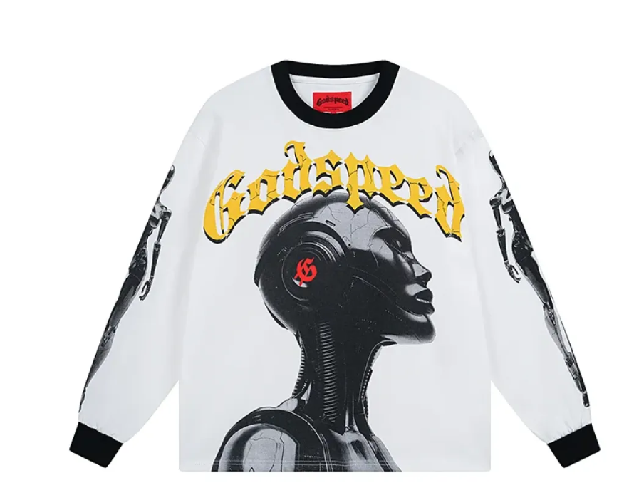 Godspeed Robot Skulls Long Sleeve T-shirt #3096 White/Apricot