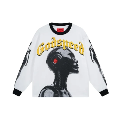 Godspeed Robot Skulls Long Sleeve T-shirt #3096 White/Apricot 01