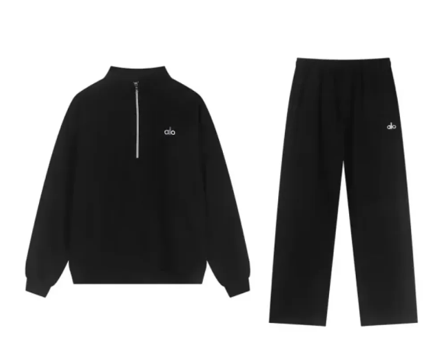 Alo Yoga Accolade 1/4 Zip Pullover Set Black