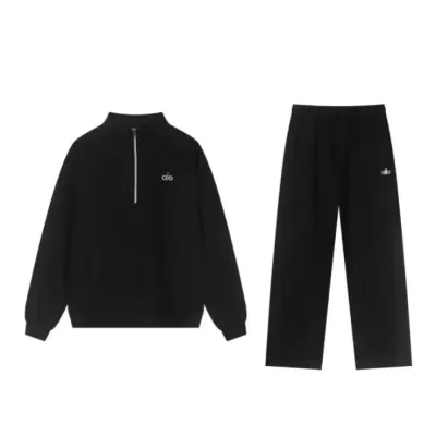 Alo Yoga Accolade 1/4 Zip Pullover Set Black 01