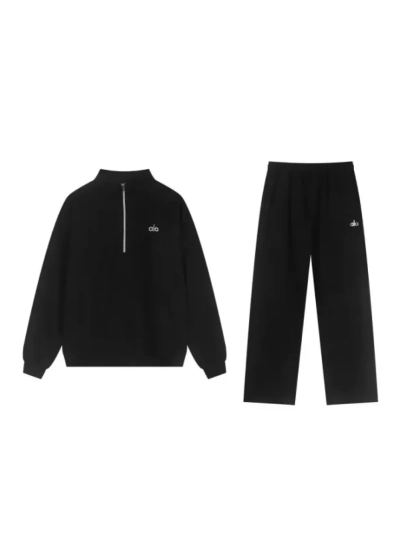 Alo Yoga Accolade 1/4 Zip Pullover Set Black 01