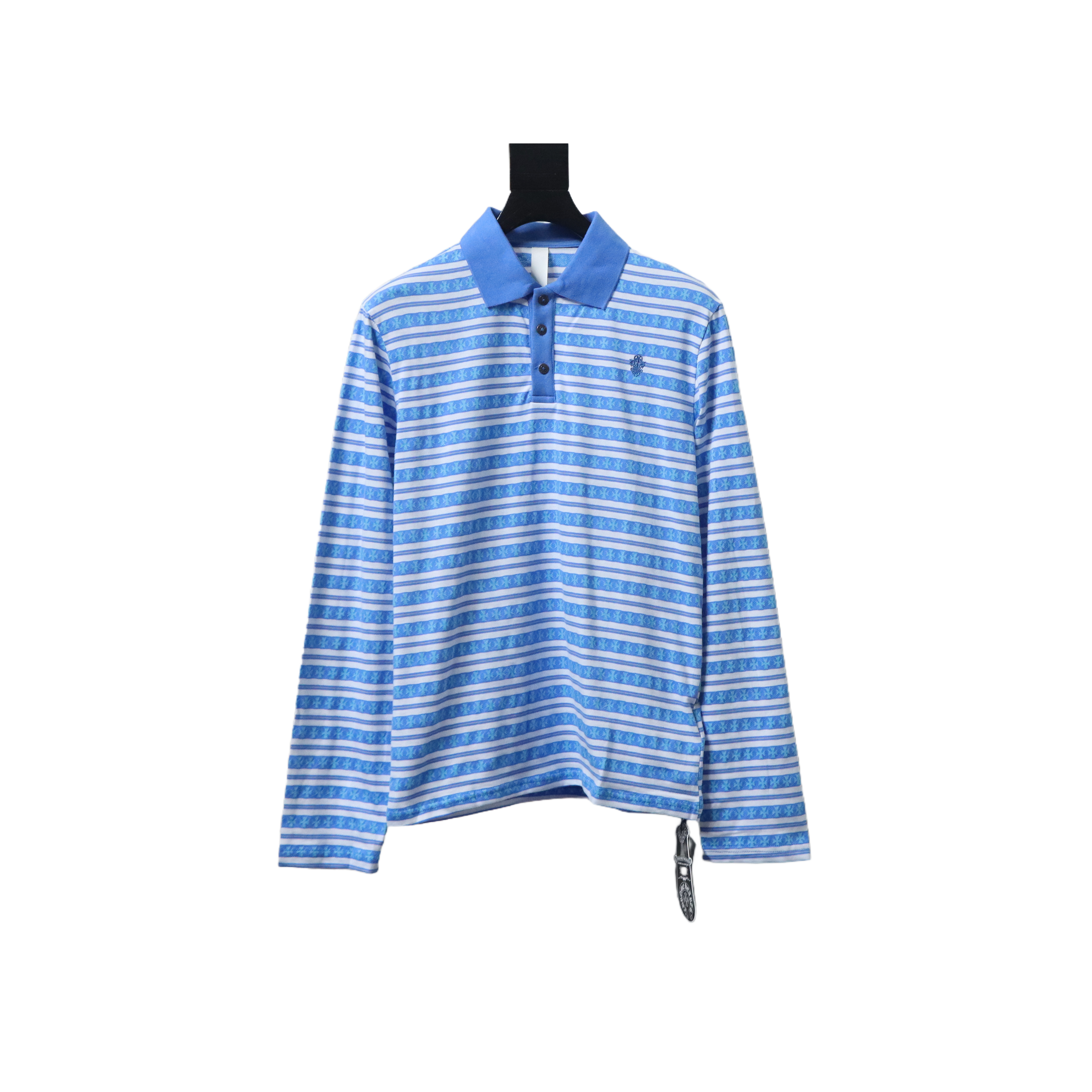 Chrome Hearts 25FW Striped Polo Long Sleeve T-Shirt Blue