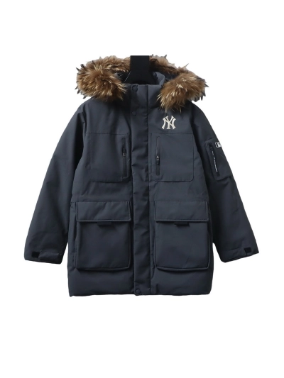 MLB 2nd Generation Large Fur Collar Workwear Down Jacket Grey 01