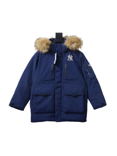 MLB 2nd Generation Large Fur Collar Workwear Down Jacket Blue 01