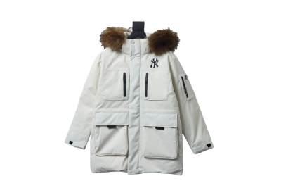 MLB 2nd Generation Large Fur Collar Workwear Down Jacket White 01