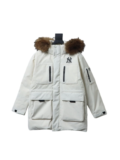 MLB 2nd Generation Large Fur Collar Workwear Down Jacket White 01
