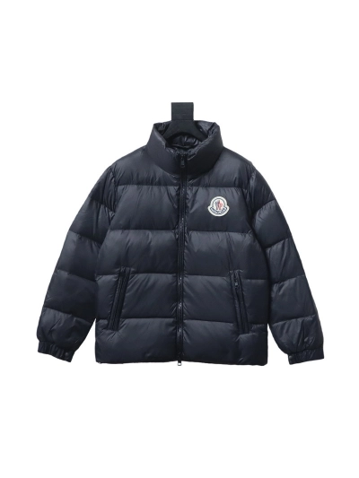 Moncler Logo Patchwork Zippered Stand-up Collar Down Jacket Black 01