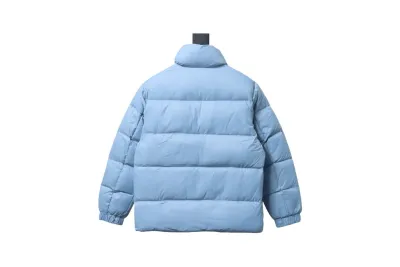 Moncler Logo Patchwork Zippered Stand-up Collar Down Jacket Blue 02