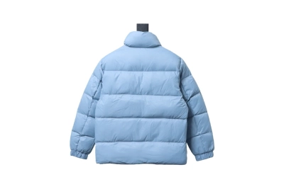 Moncler Logo Patchwork Zippered Stand-up Collar Down Jacket Blue 02