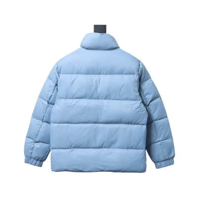 Moncler Logo Patchwork Zippered Stand-up Collar Down Jacket Blue 02