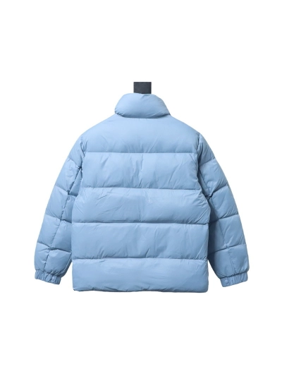 Moncler Logo Patchwork Zippered Stand-up Collar Down Jacket Blue 02