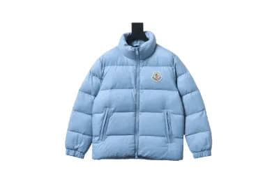 Moncler Logo Patchwork Zippered Stand-up Collar Down Jacket Blue 01