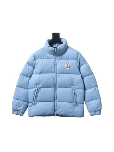 Moncler Logo Patchwork Zippered Stand-up Collar Down Jacket Blue 01