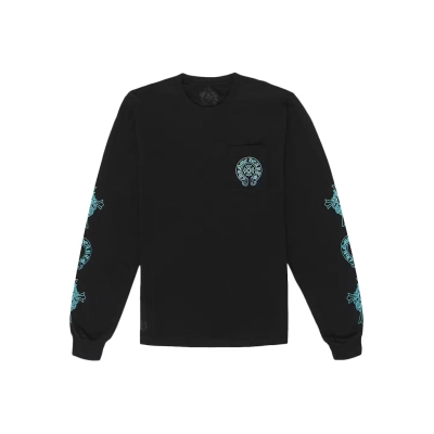 Chrome Hearts Triple Cross Logo L/S Tee Black/Blue 01