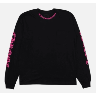 Chrome Hearts Hot Pink/Black Neck Logo Long Sleeve 01